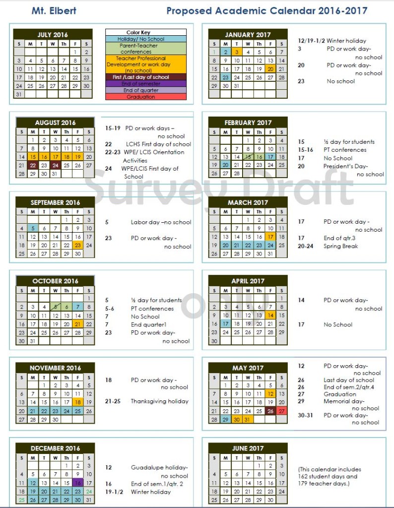 201617 Draft LCSD Calendar Mt. Elbert Lake County School District